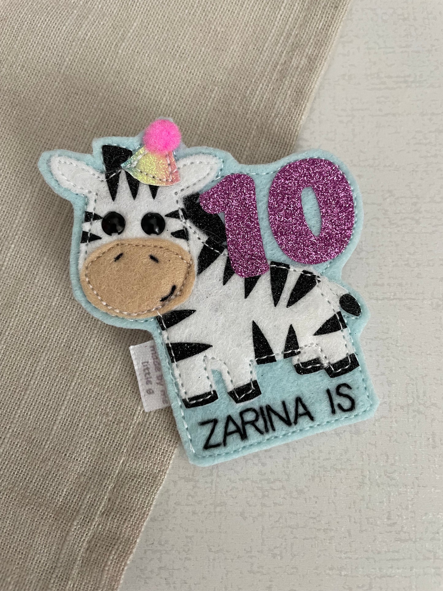 Zebra birthday badge