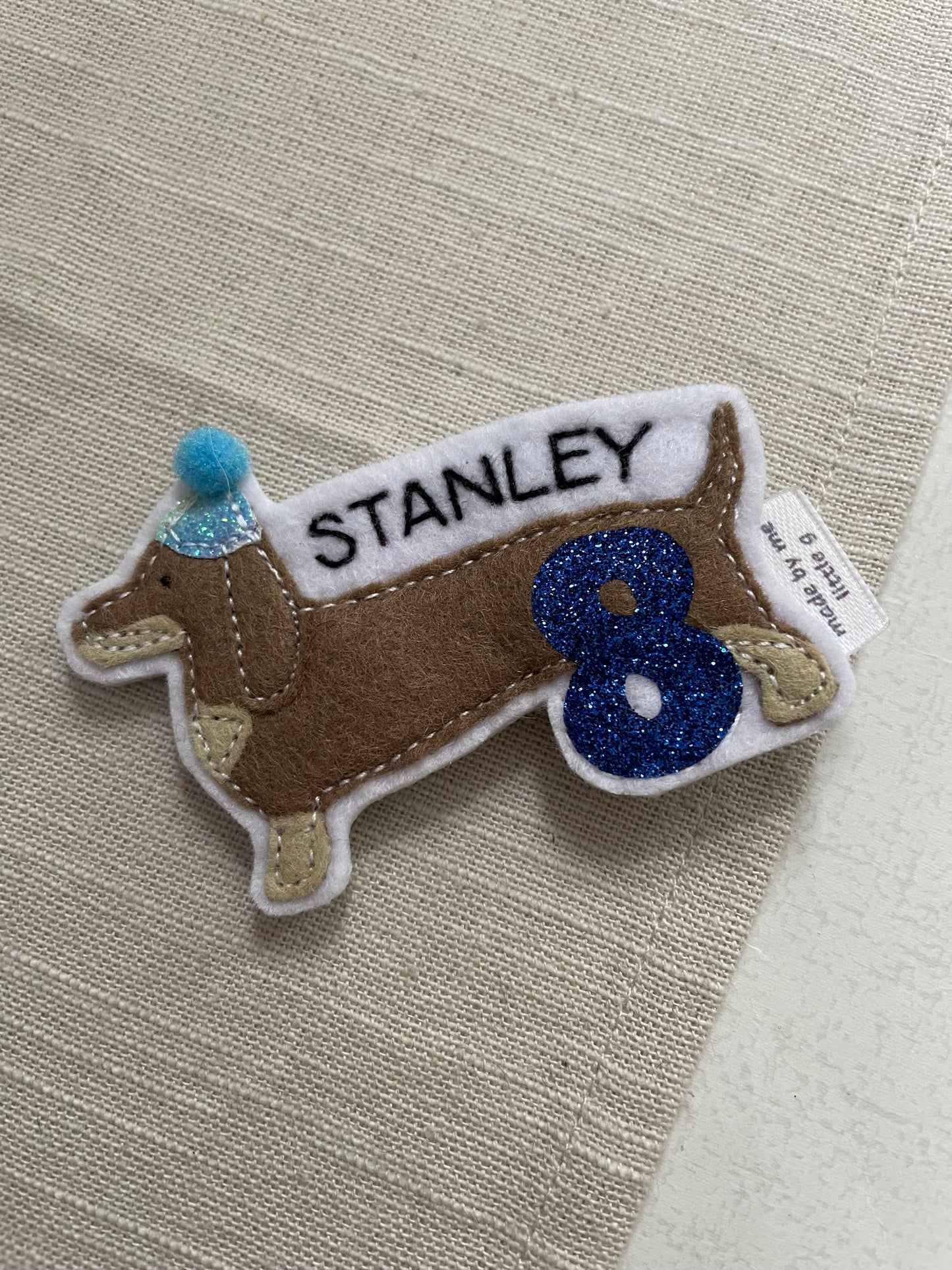 Sausage dog birthday badge