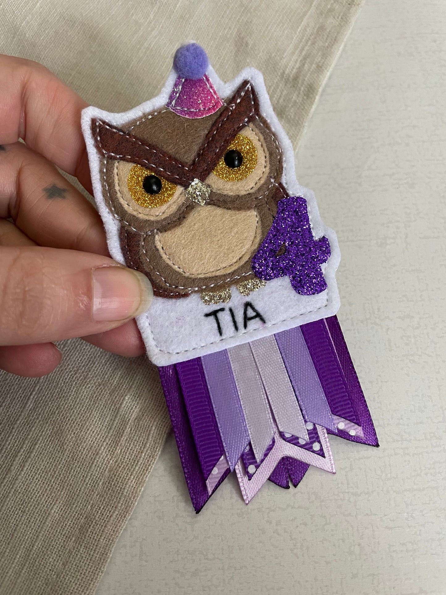 Owl birthday badge