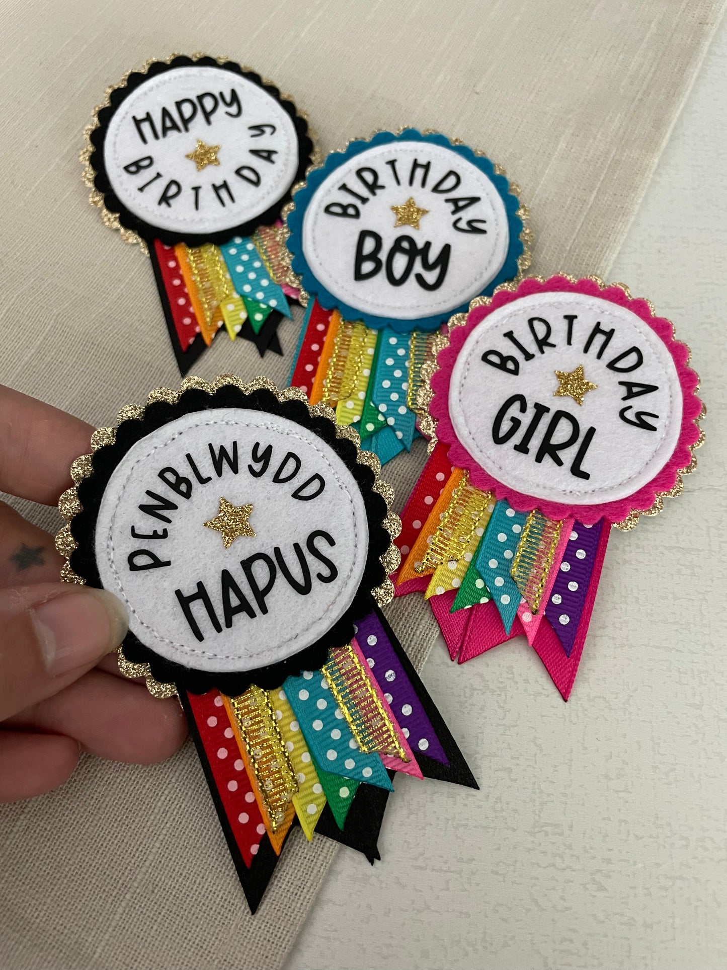 Rainbow sparkle rosette