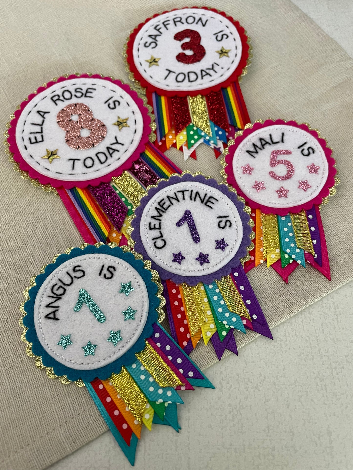 Mini personalised rainbow sparkle rosette