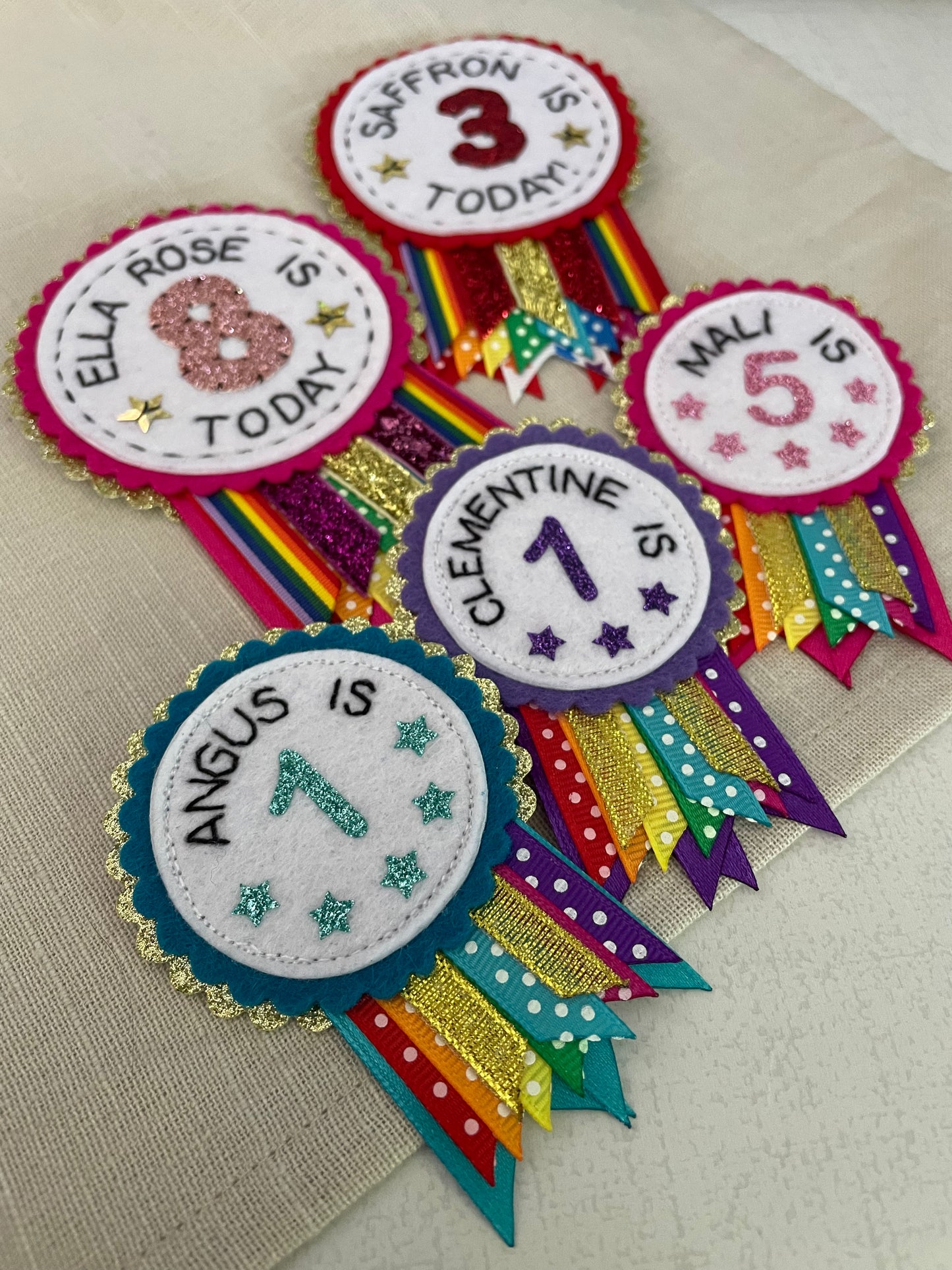 Mini personalised rainbow sparkle rosette