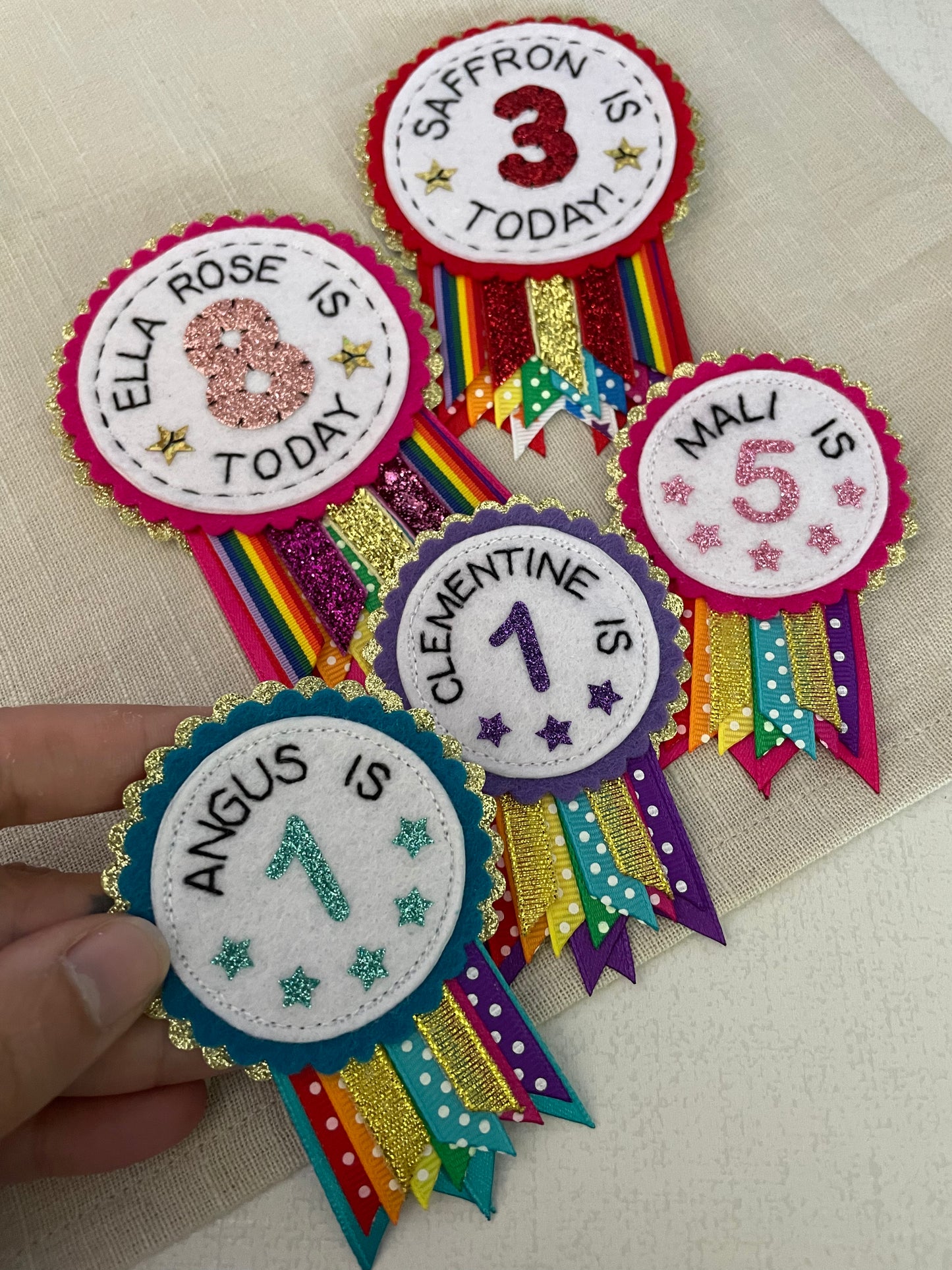 Mini personalised rainbow sparkle rosette