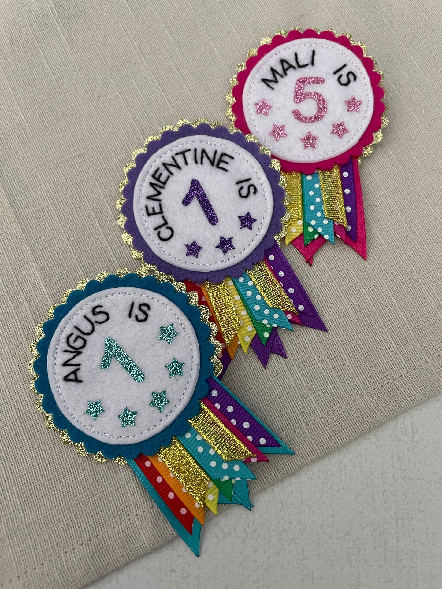 Mini personalised rainbow sparkle rosette