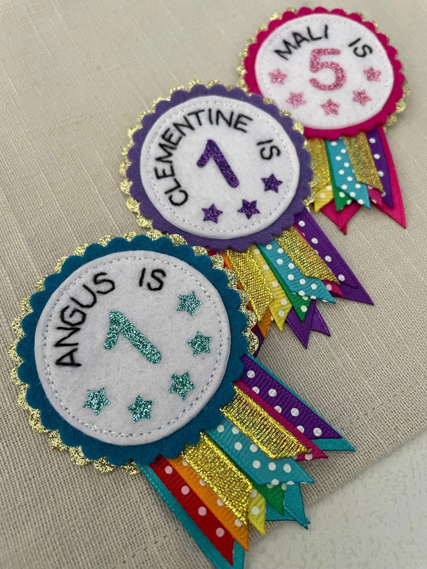 Mini personalised rainbow sparkle rosette