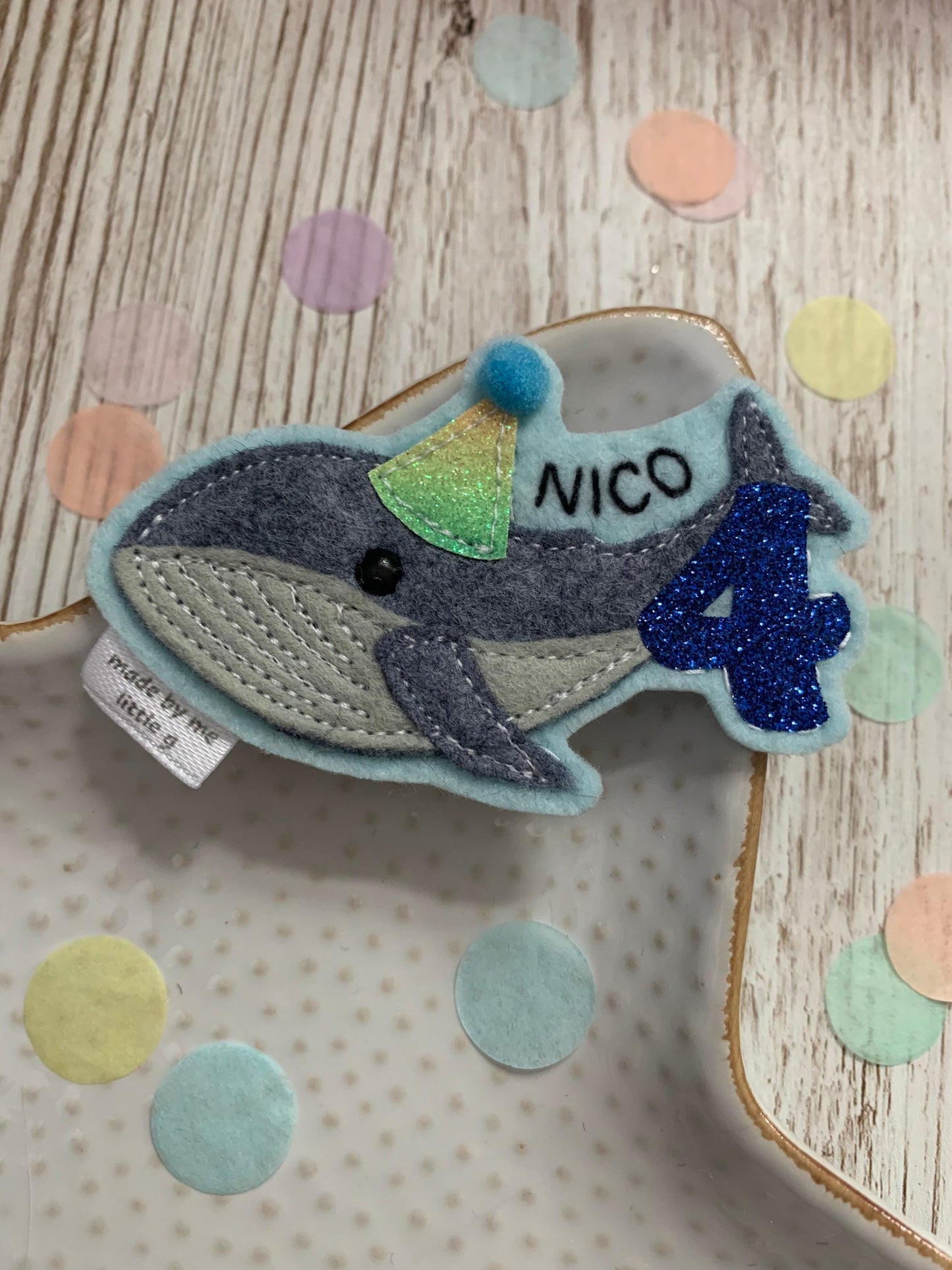 Whale birthday badge, personalised whale birthday badge, birthday badge, whale birthday, whale badge