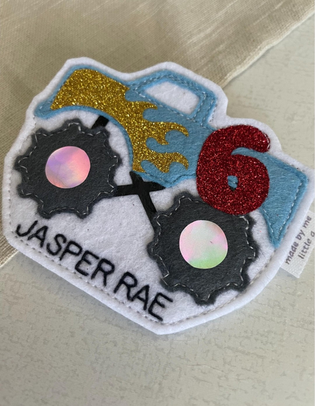 Monster truck birthday badge