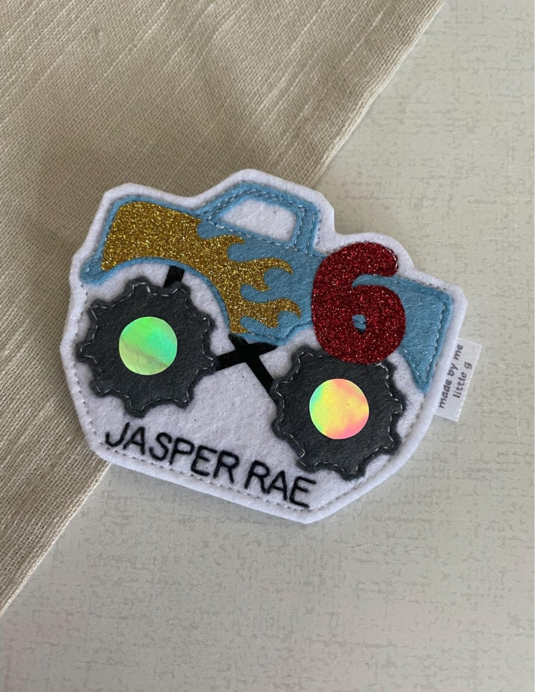 Monster truck birthday badge