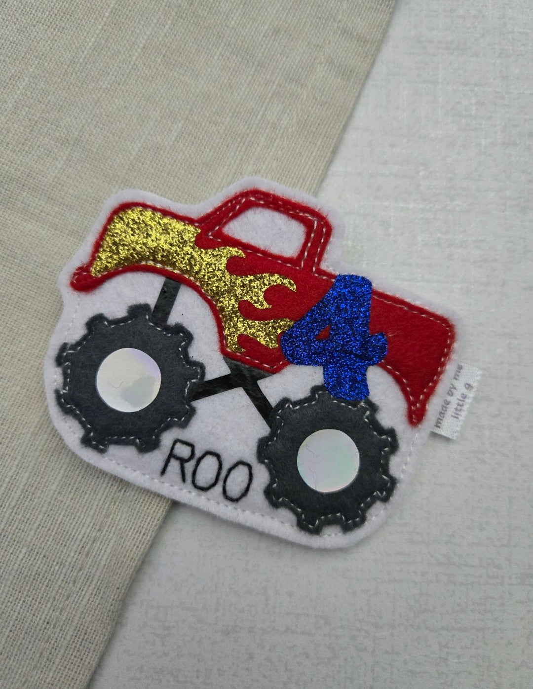 Monster truck birthday badge