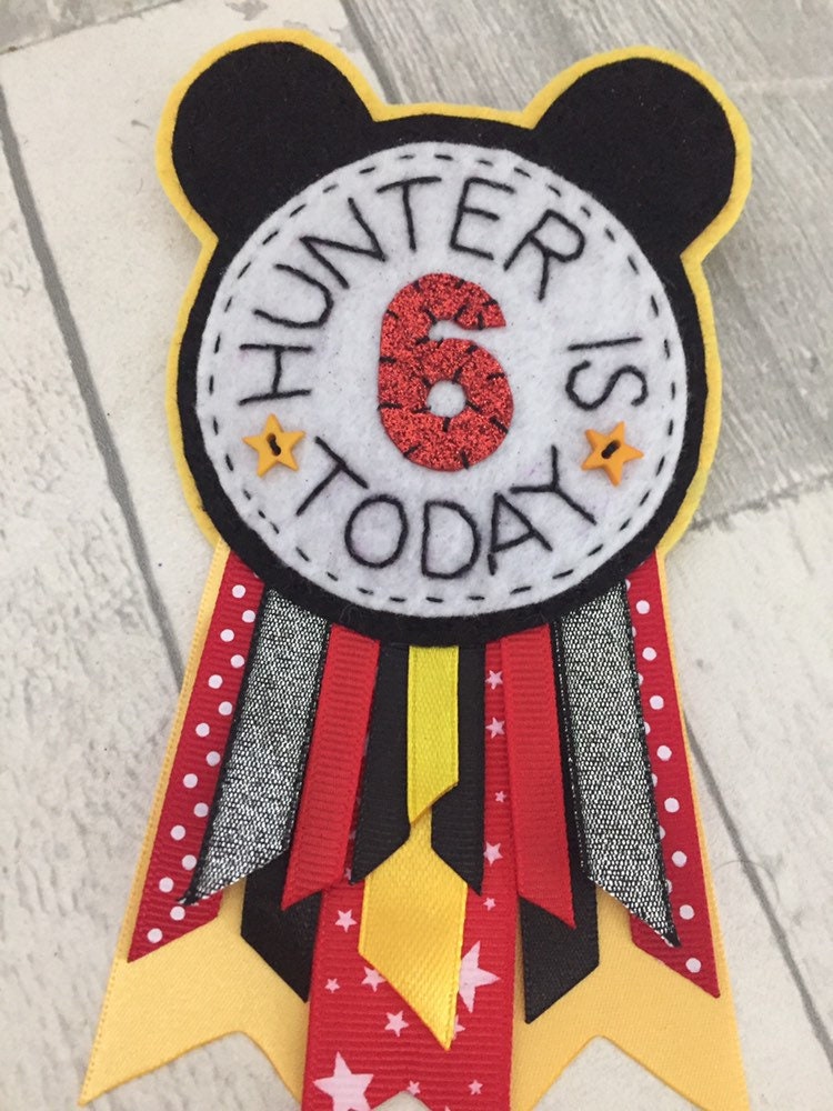 Disney themed personalised birthday badge rosette, birthday badge, personalised birthday badge, mouse birthday badge