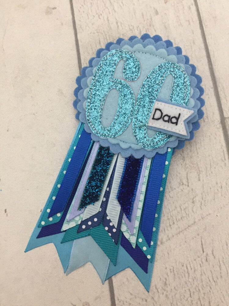 Birthday badge, Blue personalised age birthday badge rosette, personalised birthday badge, blue birthday badge
