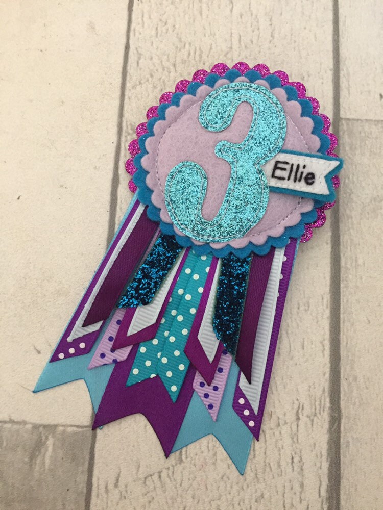 Mermaid personalised age birthday badge rosette, birthday badge, personalised birthday badge, teal and purple birthday badge