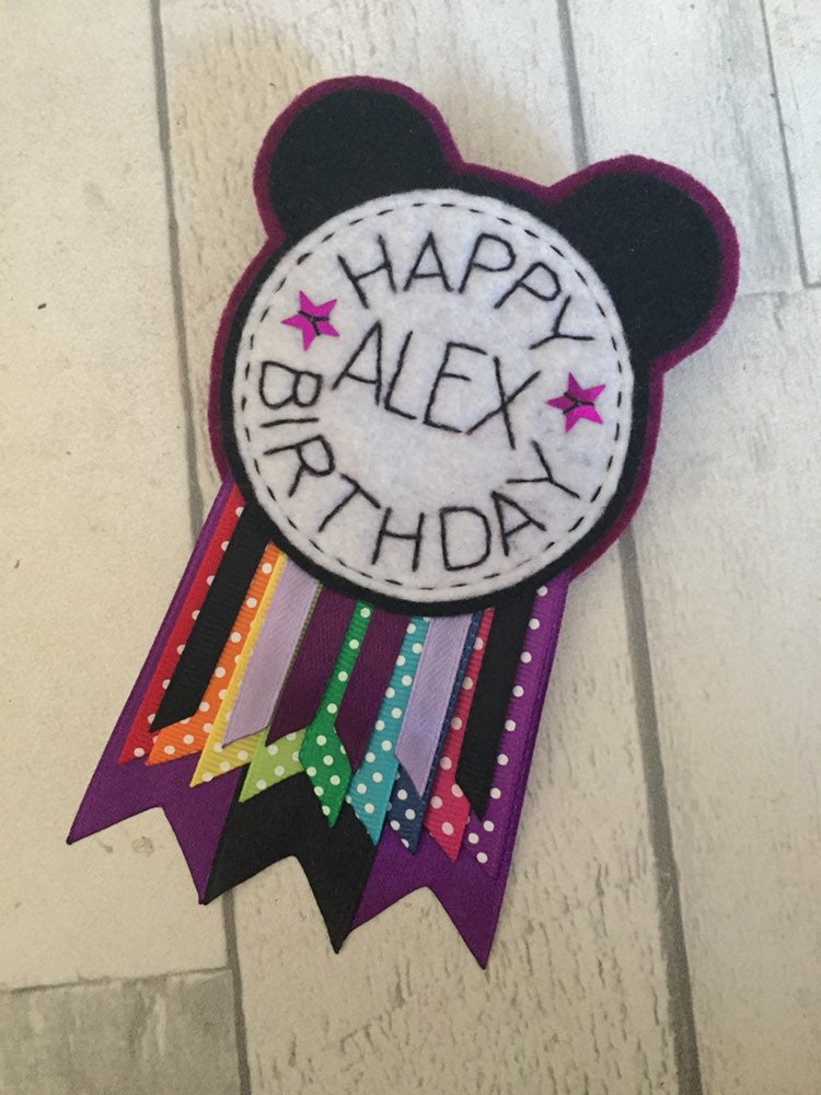 Disney themed personalised birthday badge rosette, birthday badge, personalised birthday badge, mouse birthday badge
