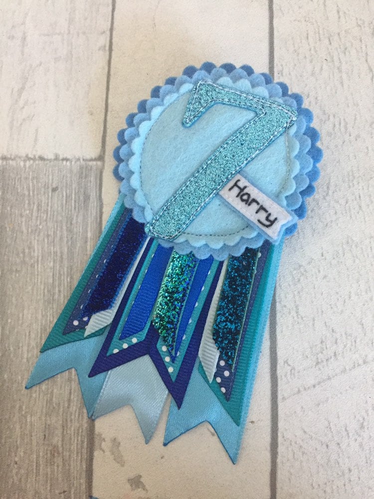 Birthday badge, Blue personalised age birthday badge rosette, personalised birthday badge, blue birthday badge