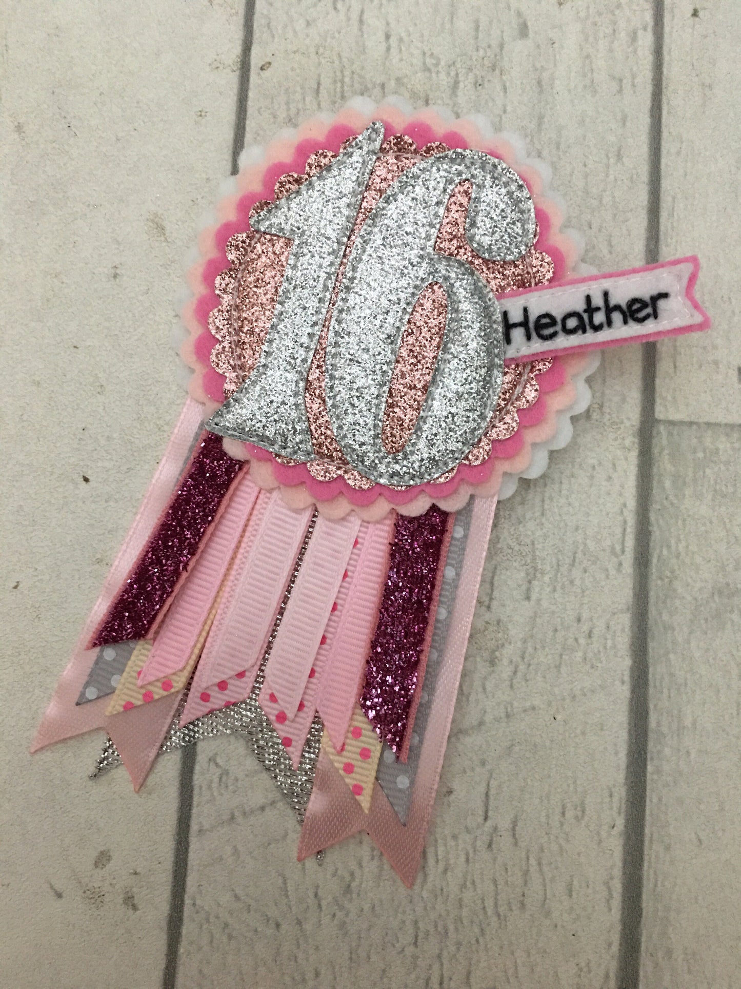 Pastel pink and silver personalised age birthday badge rosette, birthday badge, personalised birthday badge, pink and silver birthday badge