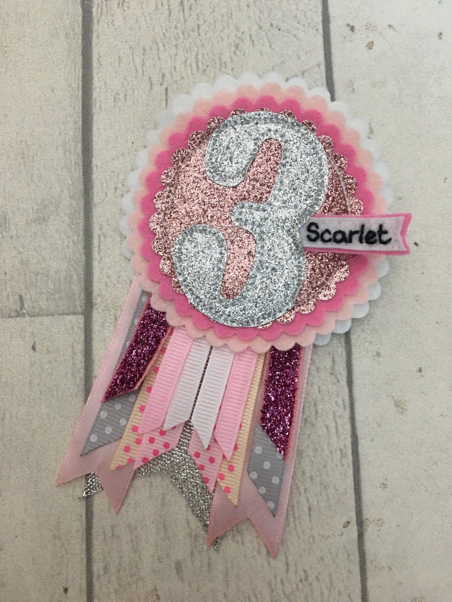 Pastel pink and silver personalised age birthday badge rosette, birthday badge, personalised birthday badge, pink and silver birthday badge