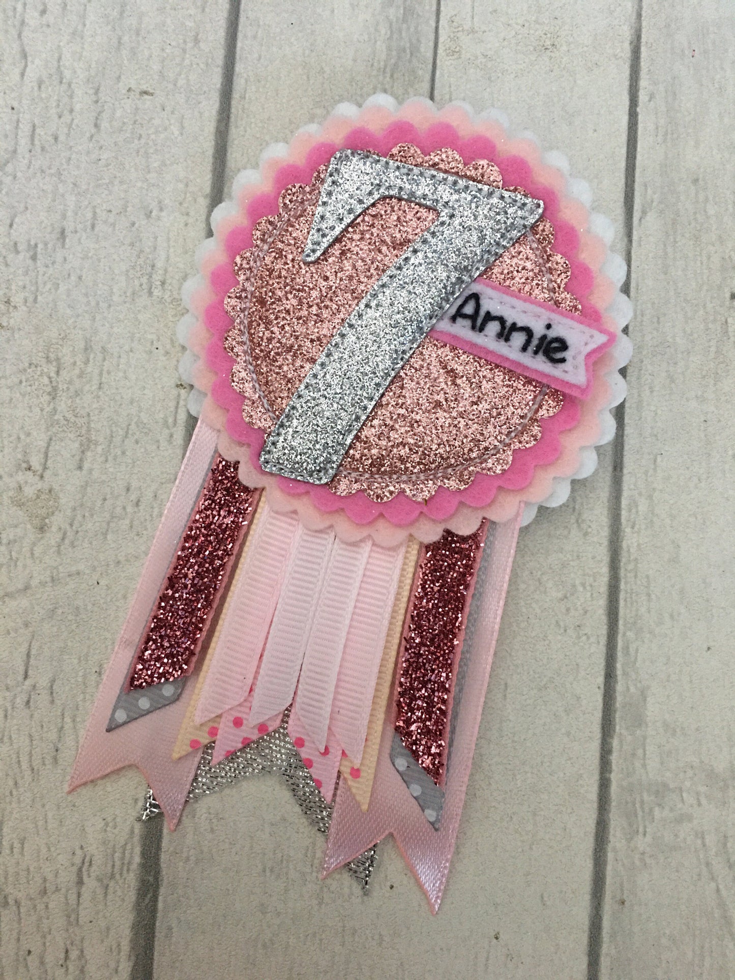 Pastel pink and silver personalised age birthday badge rosette, birthday badge, personalised birthday badge, pink and silver birthday badge