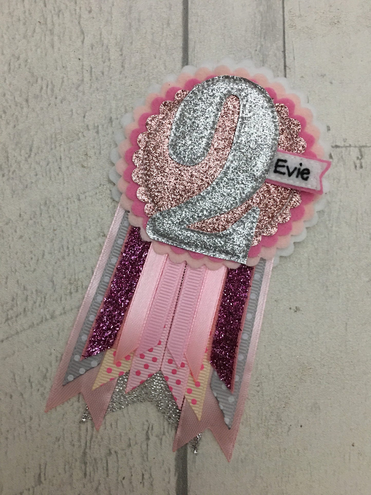 Pastel pink and silver personalised age birthday badge rosette, birthday badge, personalised birthday badge, pink and silver birthday badge