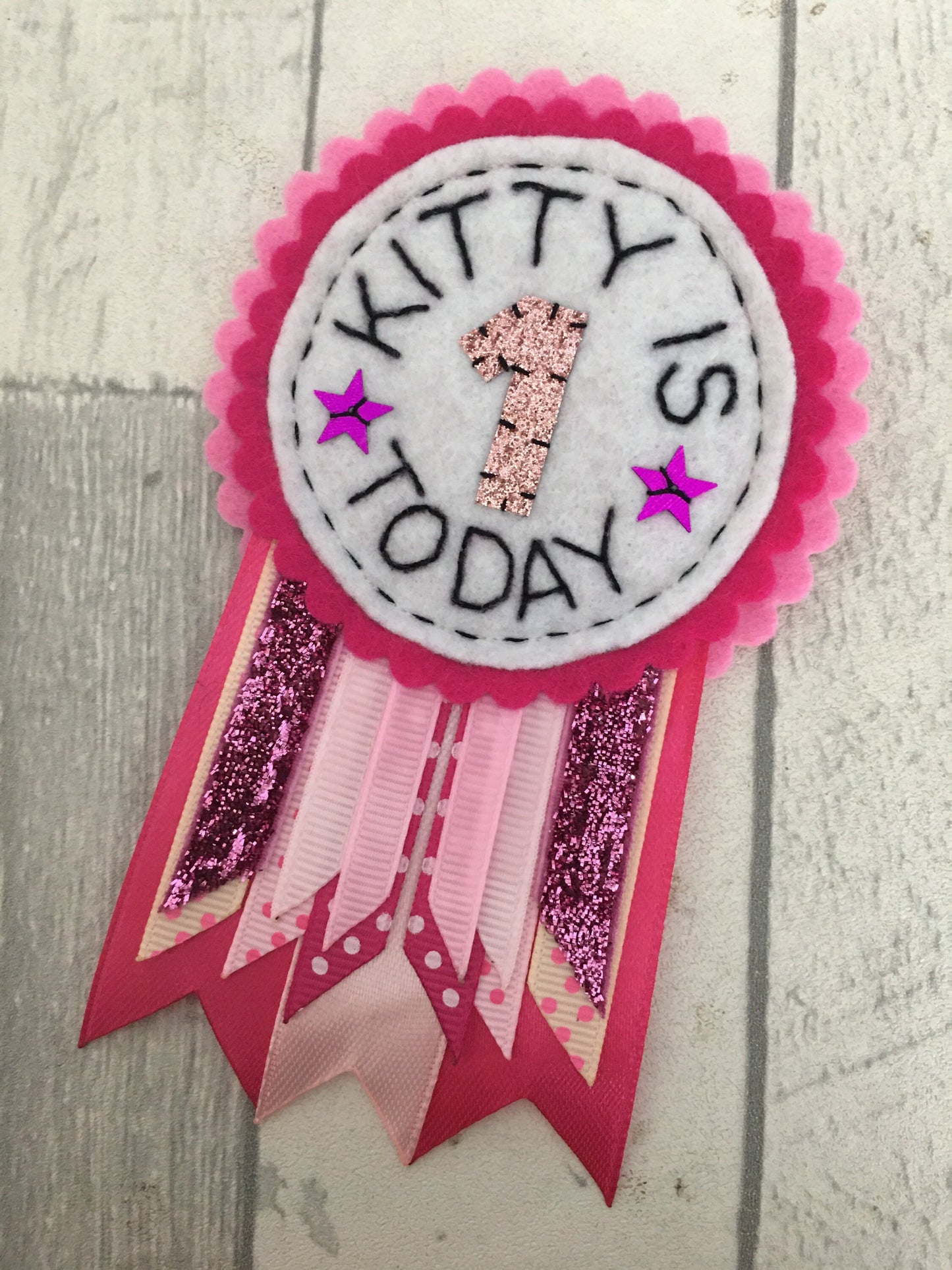 Pink personalised birthday badge rosette, birthday badge, personalised birthday badge, pink birthday badge, name birthday badge