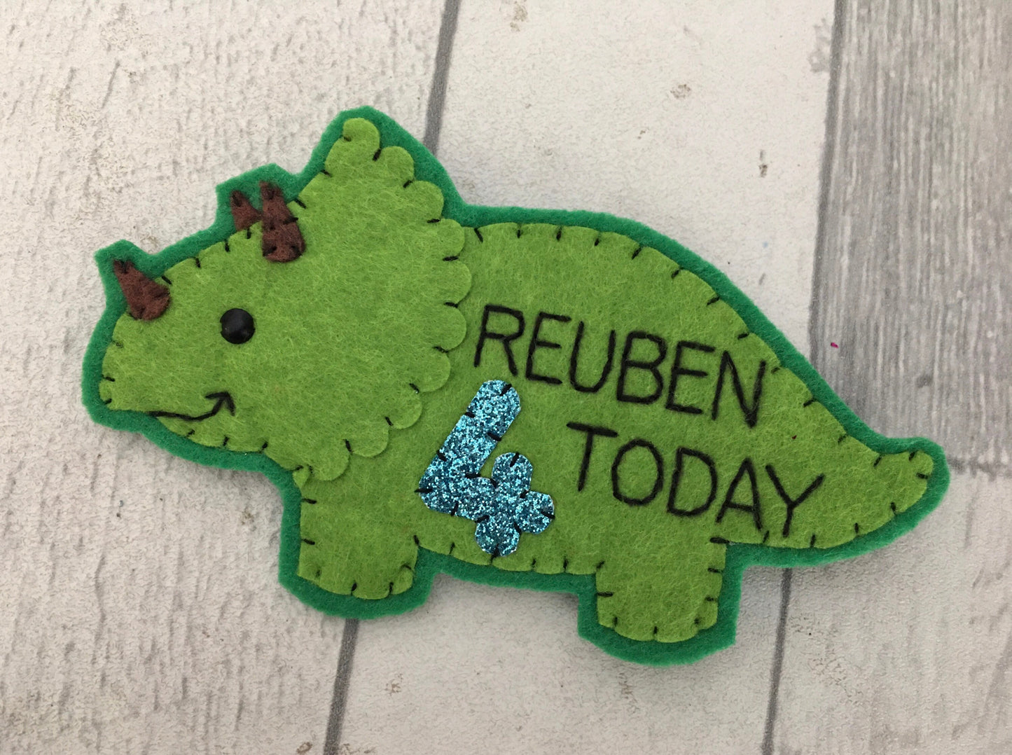 Dinosaur triceratops personalised birthday badge, birthday badge, personalised birthday badge