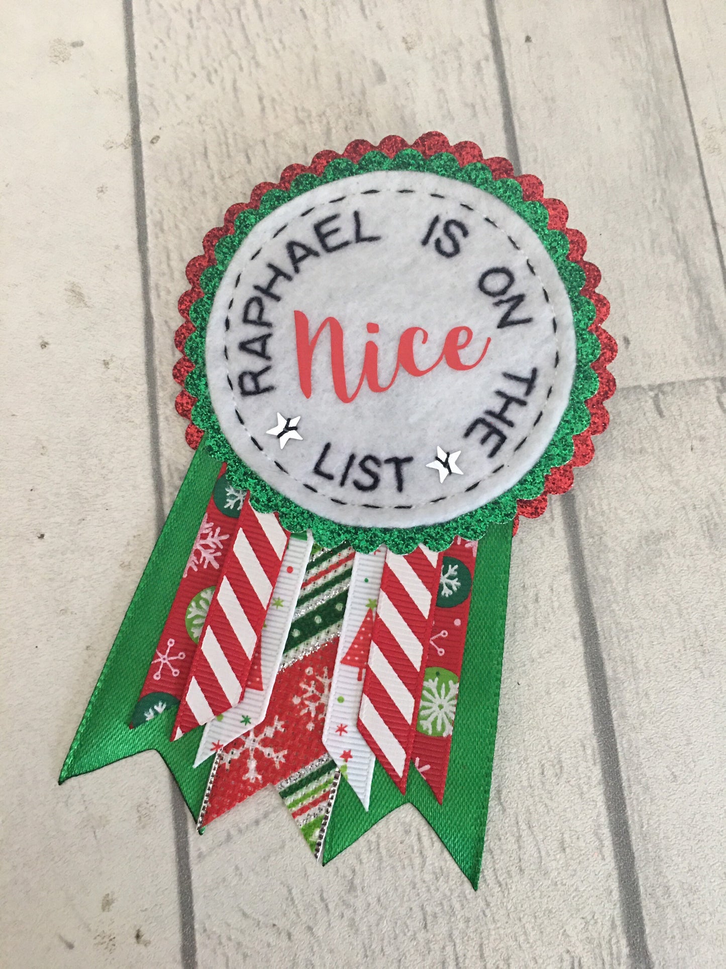 Personalised Christmas nice/naughty list badge rosette, Santa’s nice list, nice list
