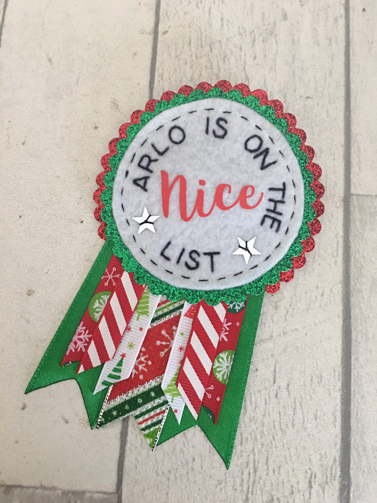 Personalised Christmas nice/naughty list badge rosette, Santa’s nice list, nice list
