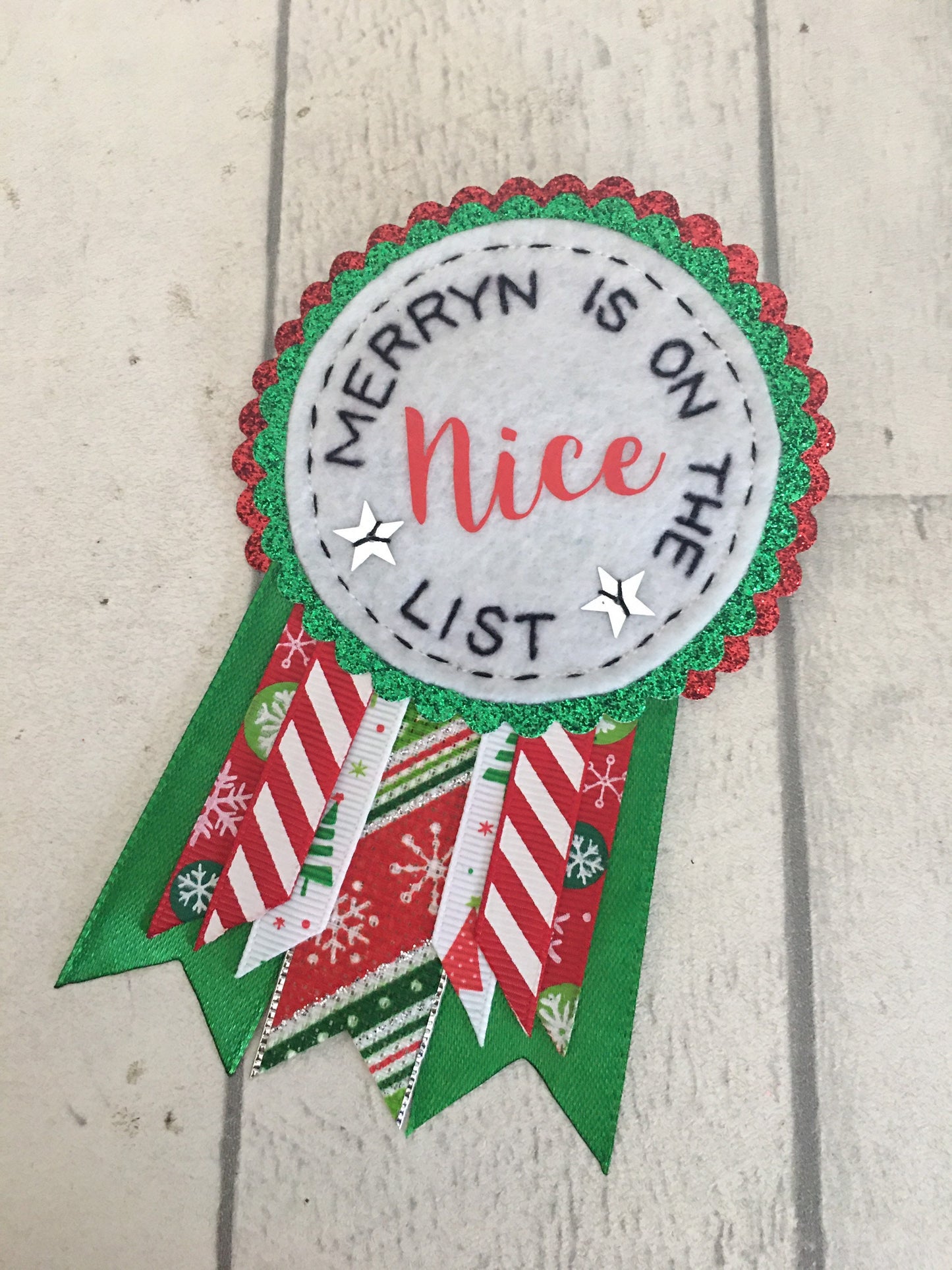 Personalised Christmas nice/naughty list badge rosette, Santa’s nice list, nice list