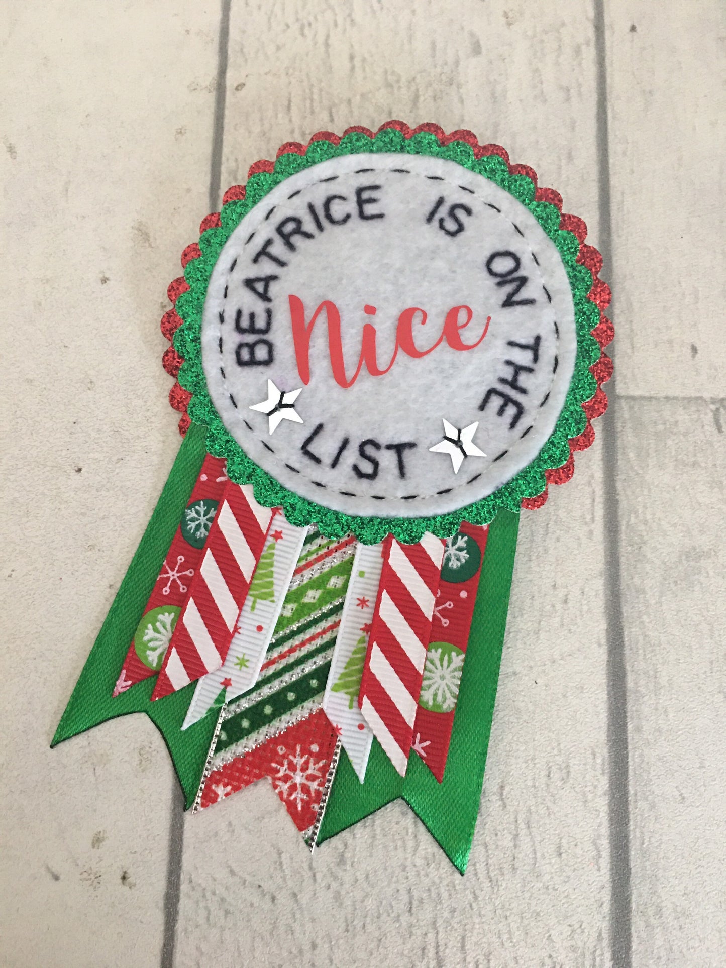 Personalised Christmas nice/naughty list badge rosette, Santa’s nice list, nice list