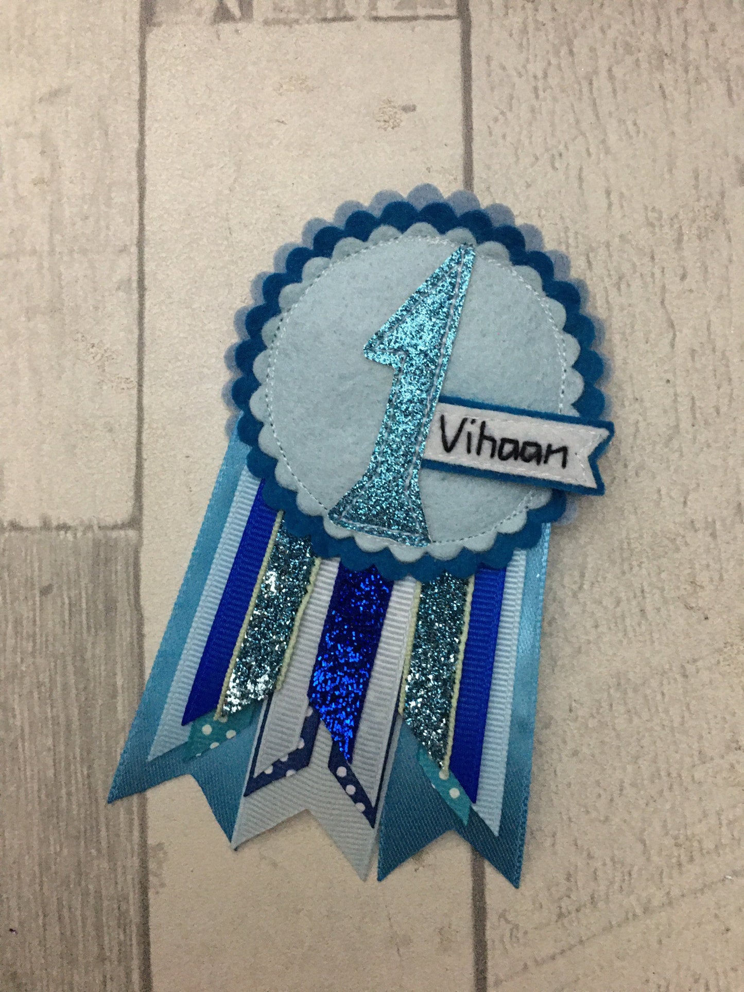 Birthday badge, Blue personalised age birthday badge rosette, personalised birthday badge, blue birthday badge