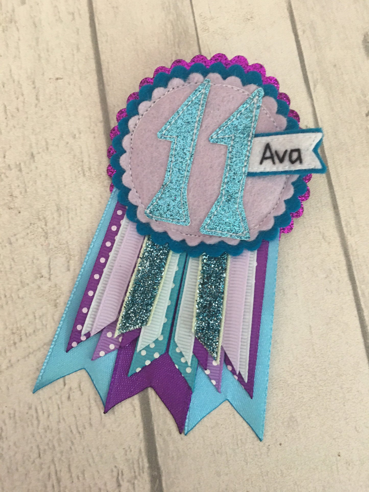 Mermaid personalised age birthday badge rosette, birthday badge, personalised birthday badge, teal and purple birthday badge