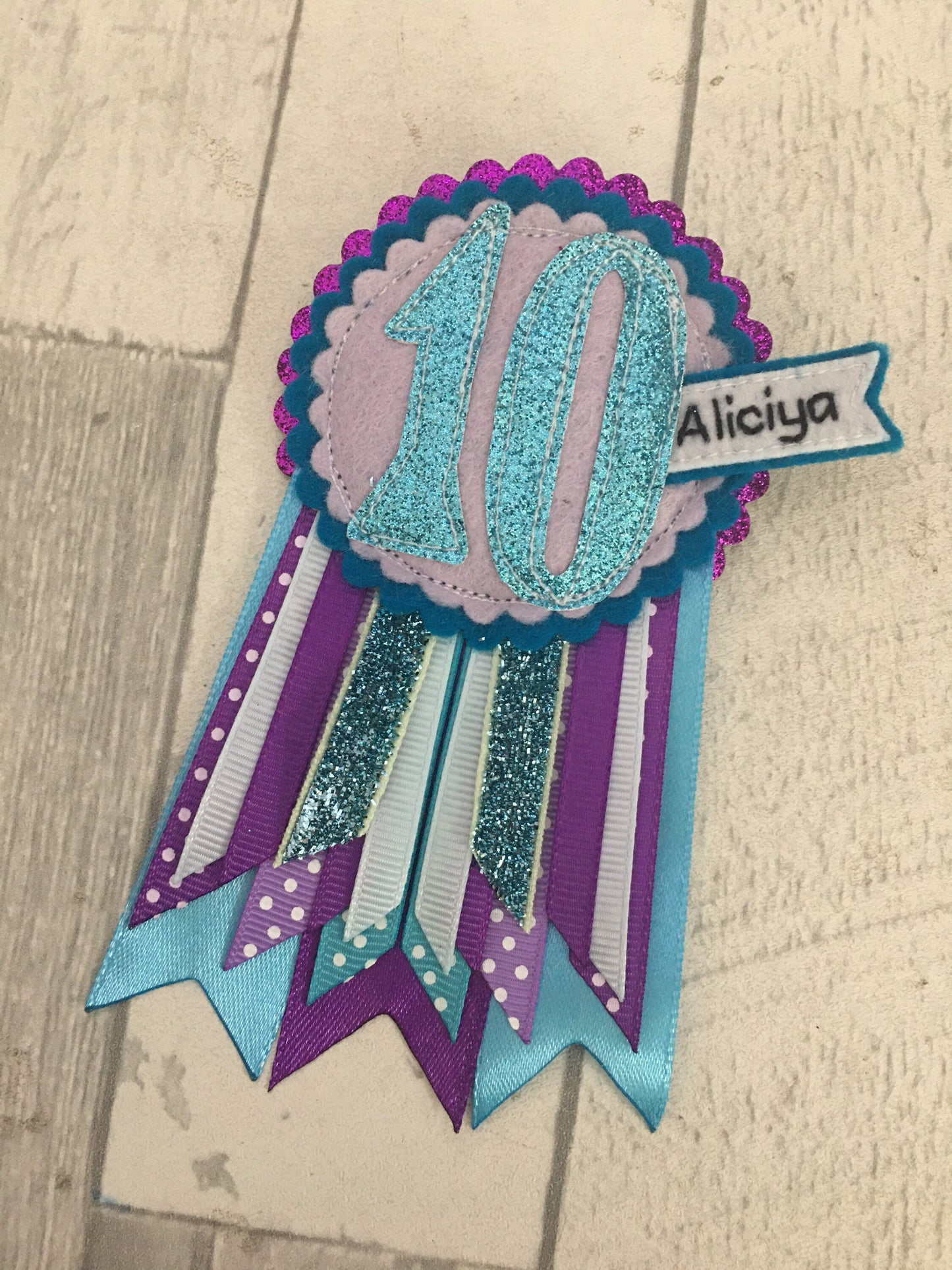 Mermaid personalised age birthday badge rosette, birthday badge, personalised birthday badge, teal and purple birthday badge