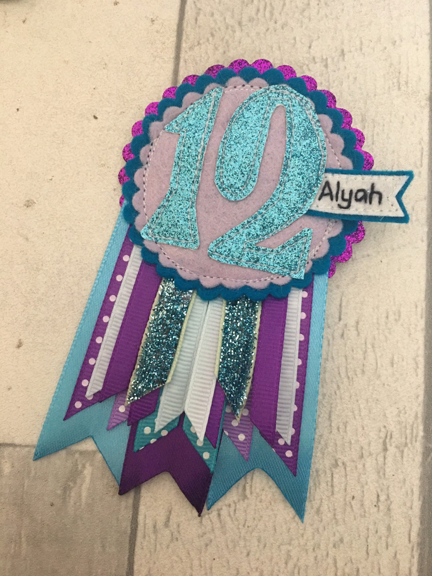 Mermaid personalised age birthday badge rosette, birthday badge, personalised birthday badge, teal and purple birthday badge