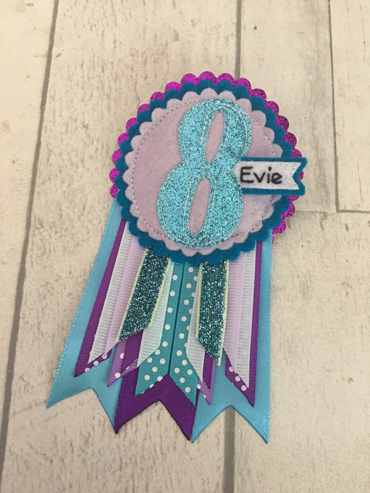 Mermaid personalised age birthday badge rosette, birthday badge, personalised birthday badge, teal and purple birthday badge