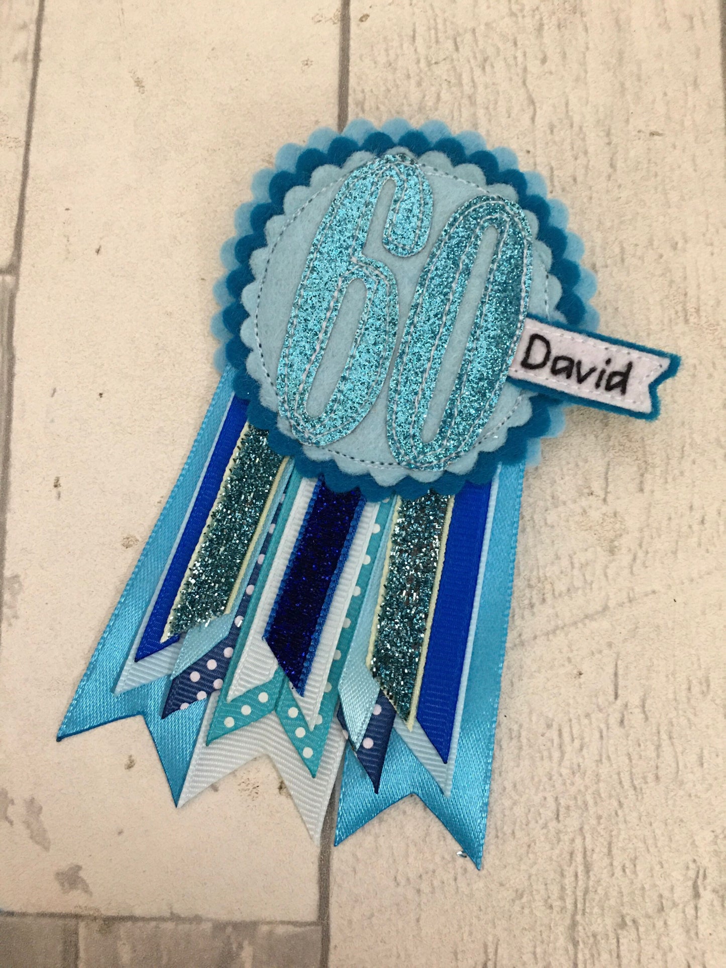 Birthday badge, Blue personalised age birthday badge rosette, personalised birthday badge, blue birthday badge