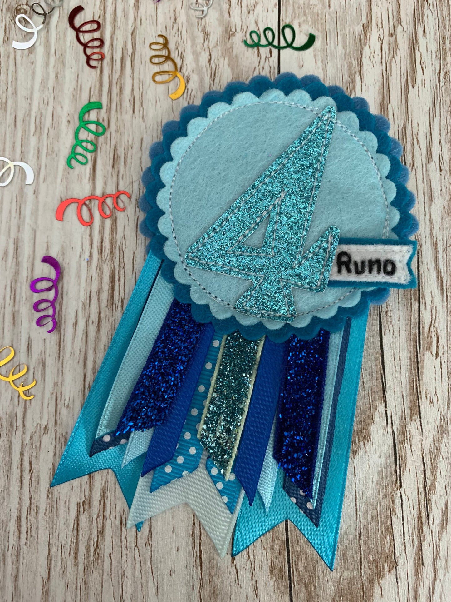 Birthday badge, Blue personalised age birthday badge rosette, personalised birthday badge, blue birthday badge