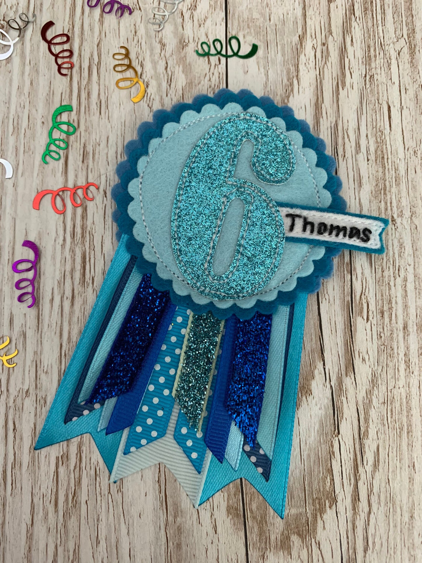 Birthday badge, Blue personalised age birthday badge rosette, personalised birthday badge, blue birthday badge