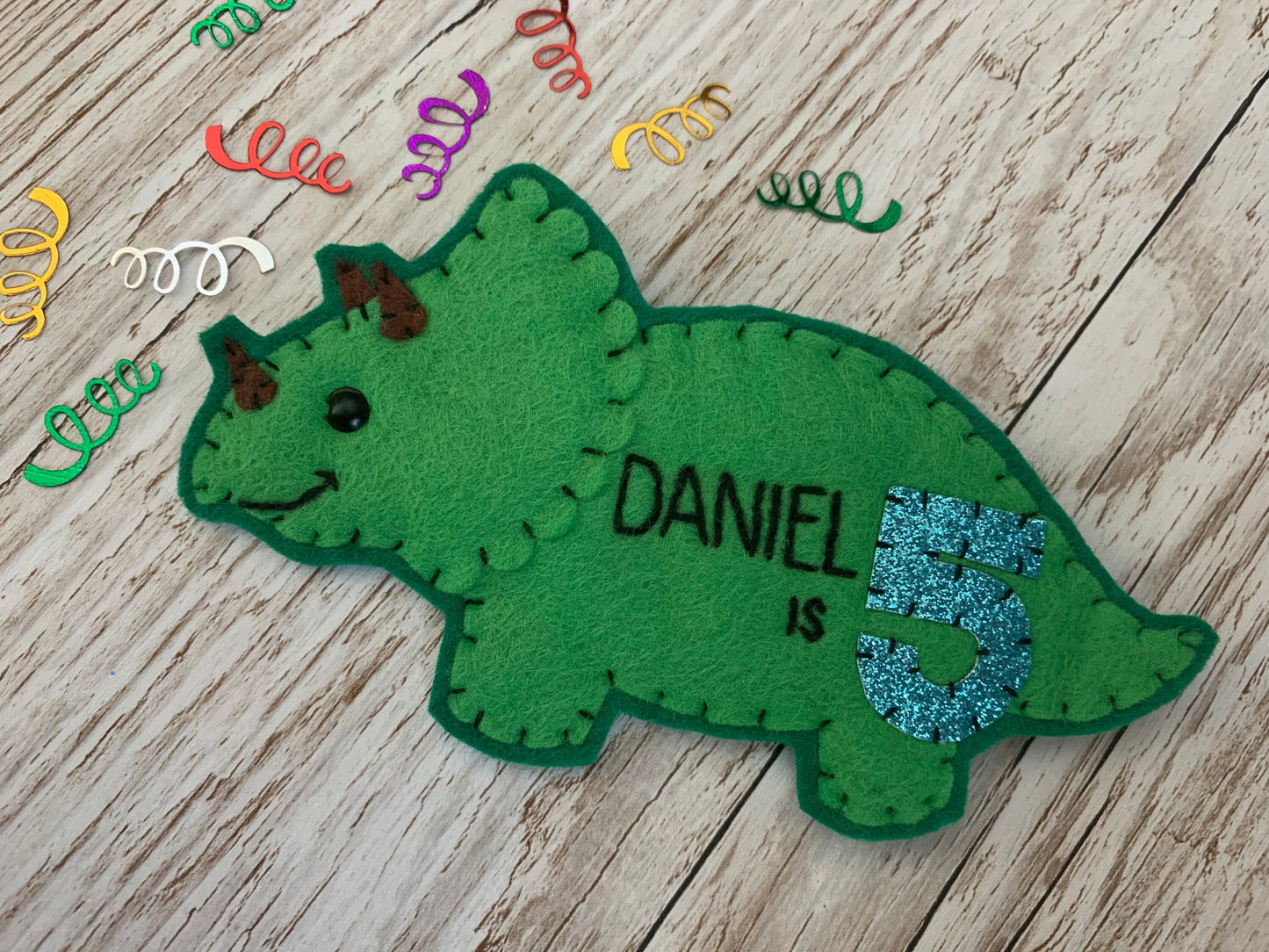 Dinosaur triceratops personalised birthday badge, birthday badge, personalised birthday badge
