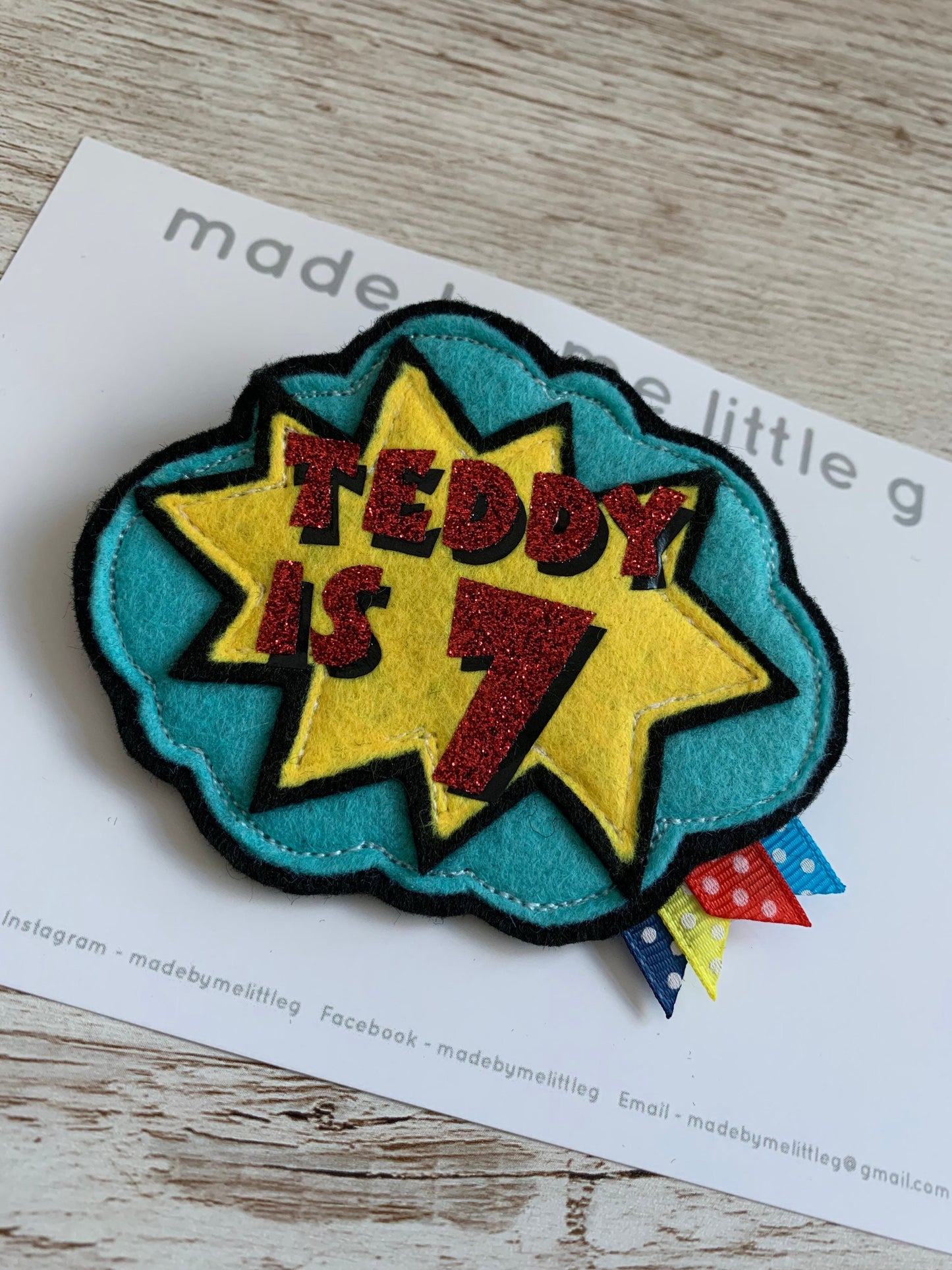 Comic book, comic personalised birthday badge, birthday badge, personalised birthday badge