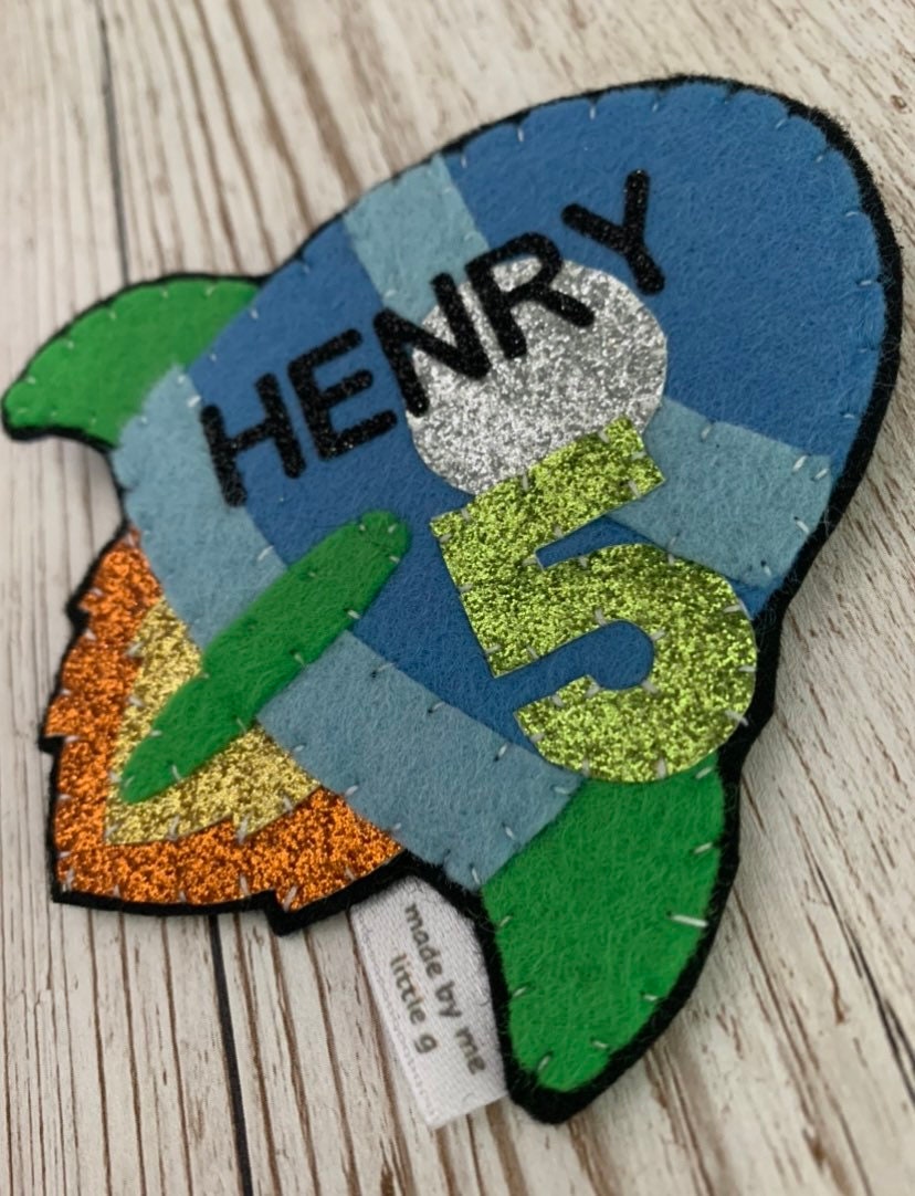 Personalised rocket birthday badge, rocket birthday badge, rocket badge, personalised birthday badge