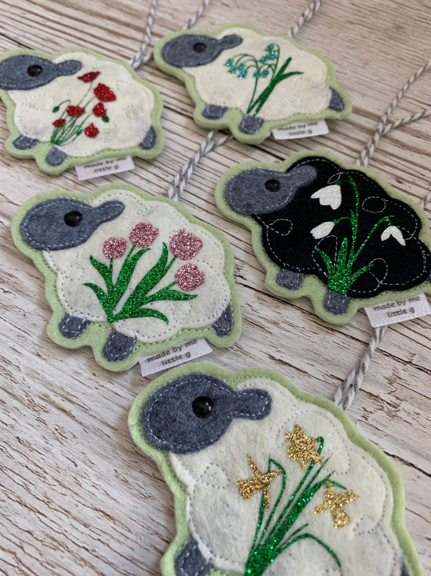 Sheep decoration, spring decoration, spring lamb decoration, ewe decoration, flower decoration, daffodil, tulip, bluebell, poppy, snowdrop