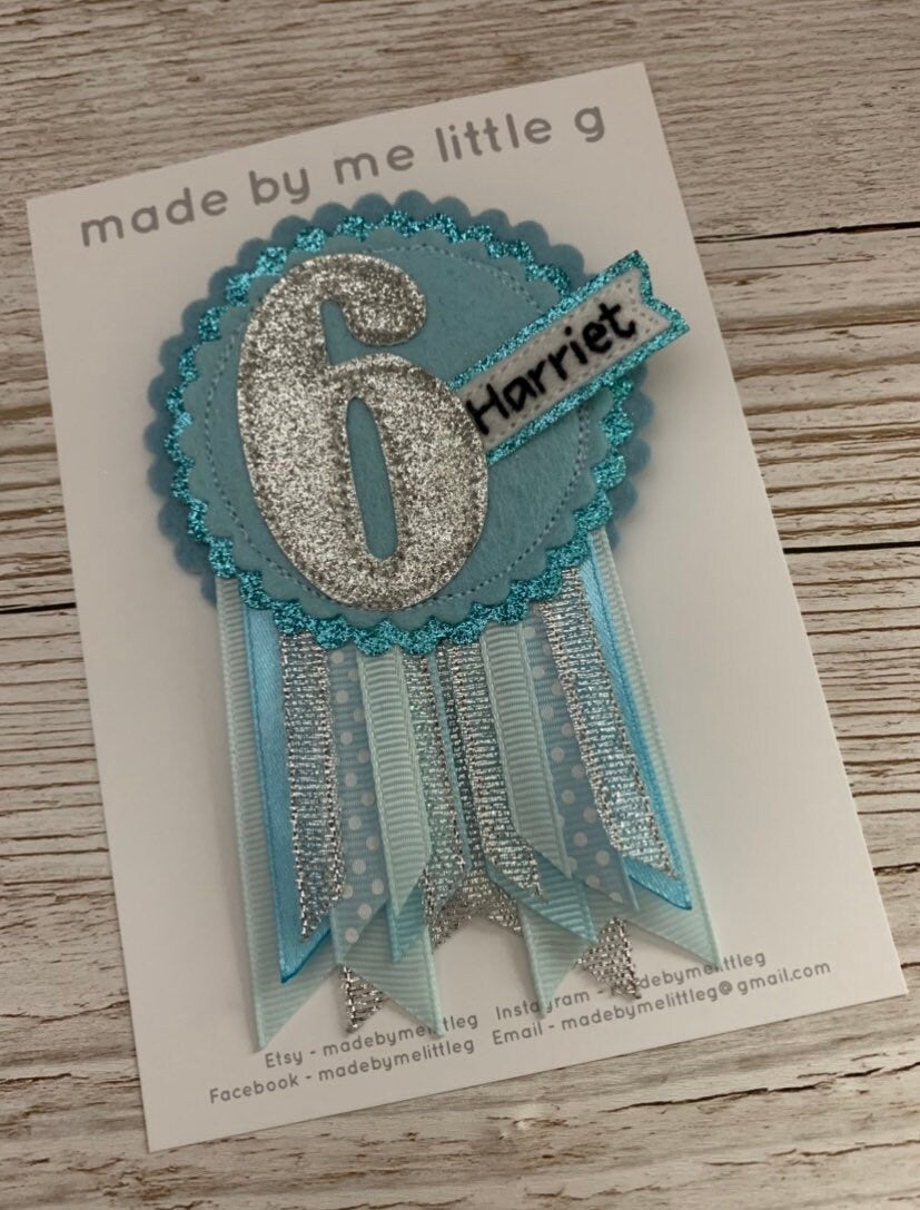 Elsa frozen personalised age birthday badge rosette, Ice birthday badge, frozen birthday badge, silver birthday badge