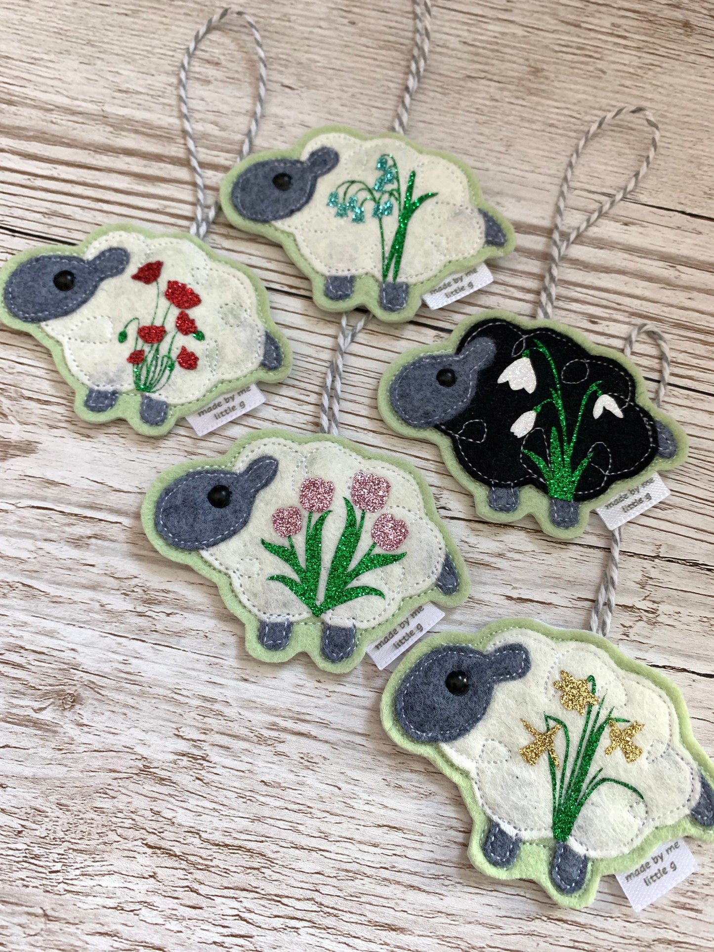Sheep decoration, spring decoration, spring lamb decoration, ewe decoration, flower decoration, daffodil, tulip, bluebell, poppy, snowdrop