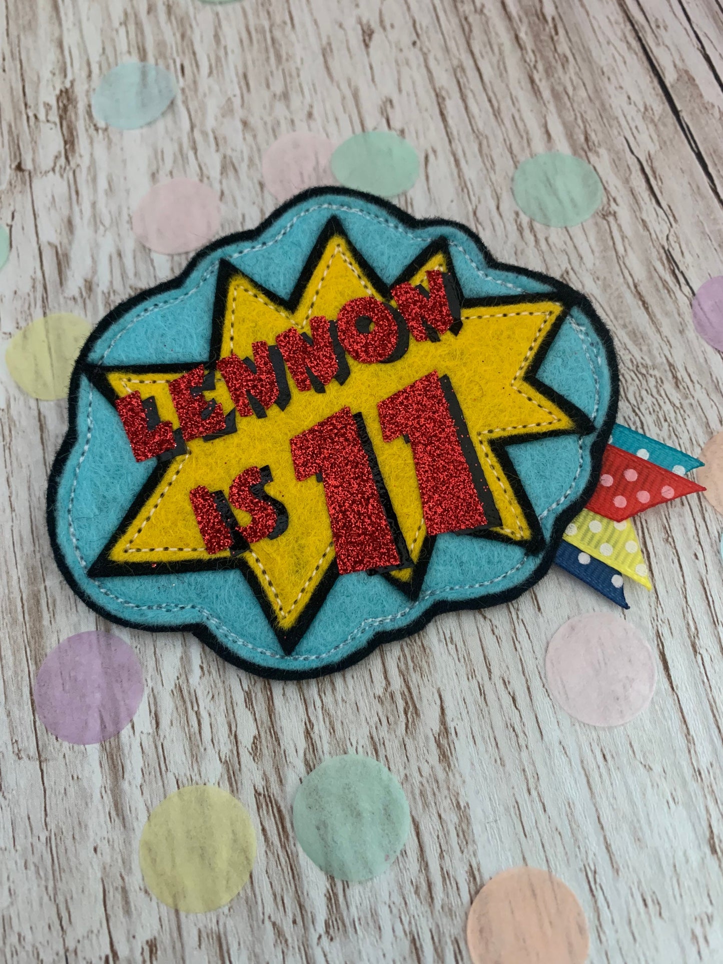 Comic book, comic personalised birthday badge, birthday badge, personalised birthday badge