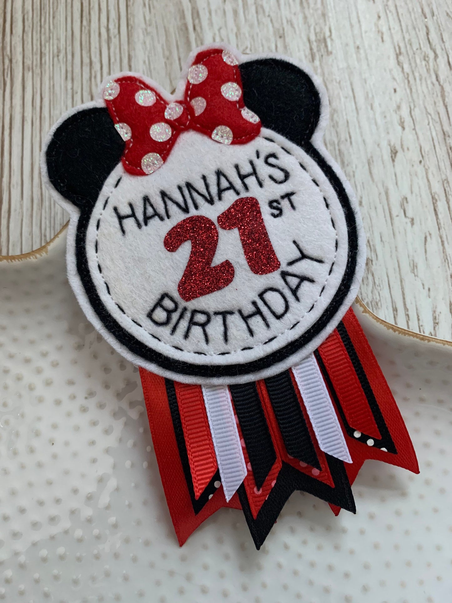 Disney themed personalised birthday badge rosette, birthday badge, personalised birthday badge, mouse birthday badge
