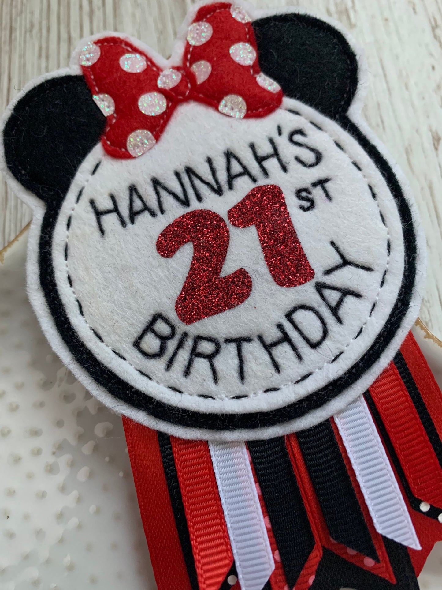Disney themed personalised birthday badge rosette, birthday badge, personalised birthday badge, mouse birthday badge