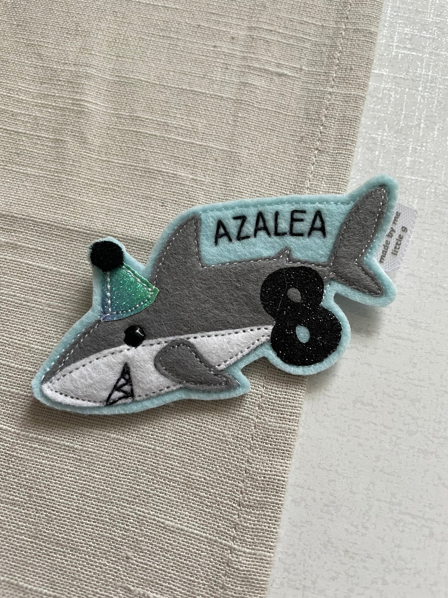 Shark birthday badge, personalised shark birthday badge, birthday badge