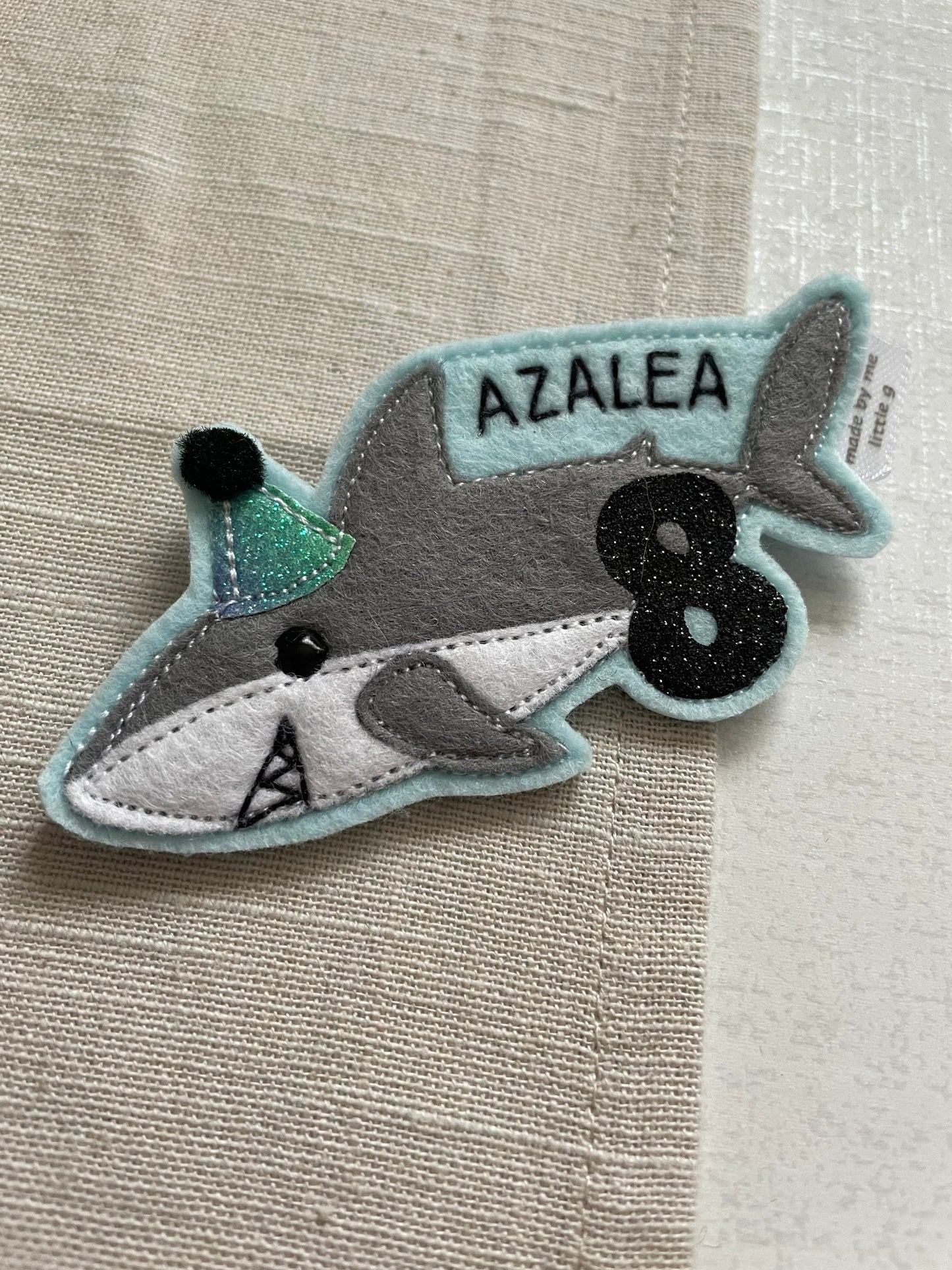 Shark birthday badge, personalised shark birthday badge, birthday badge
