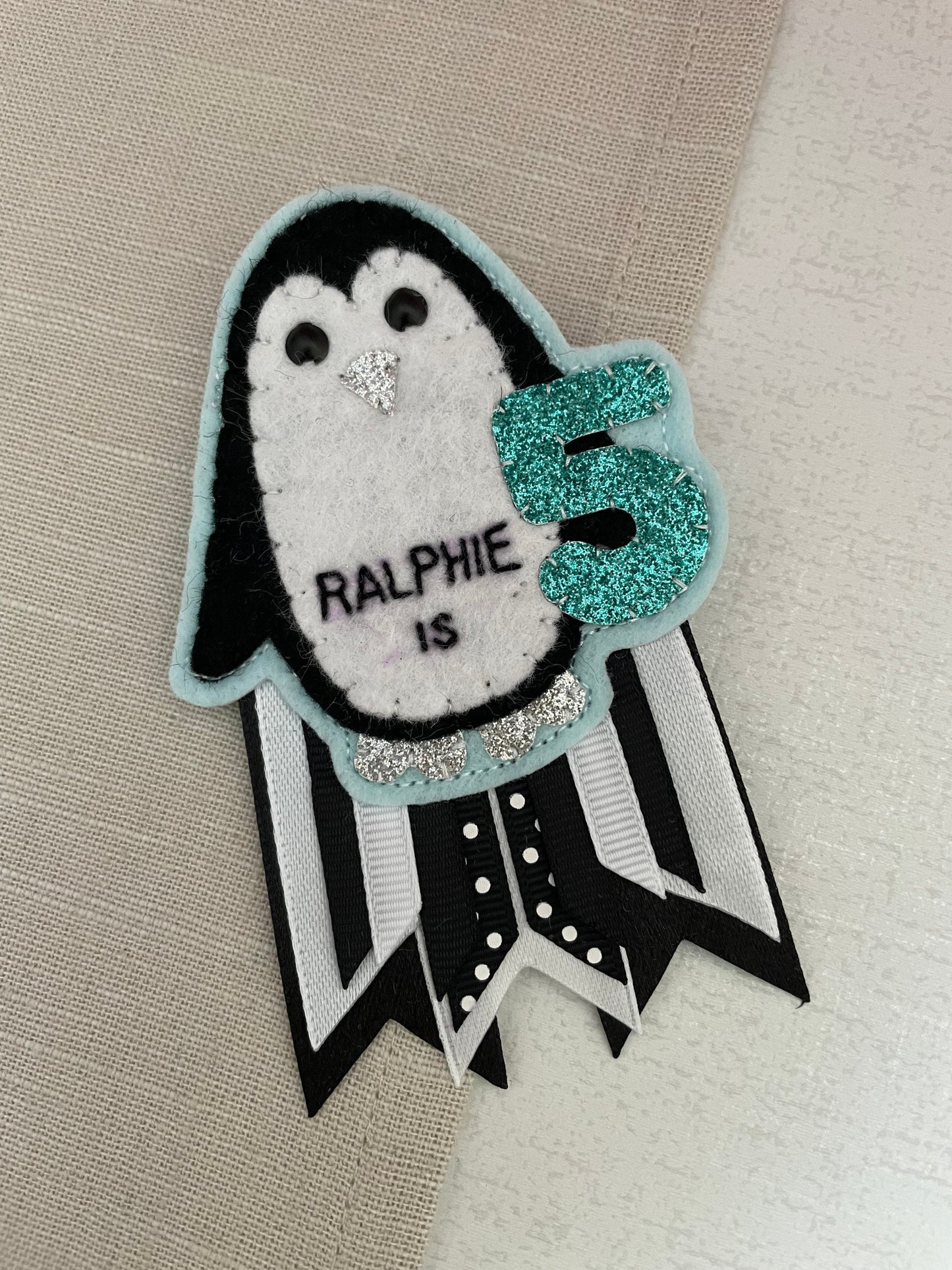 Penguin personalised birthday badge, birthday badge, personalised birthday badge, penguin badge