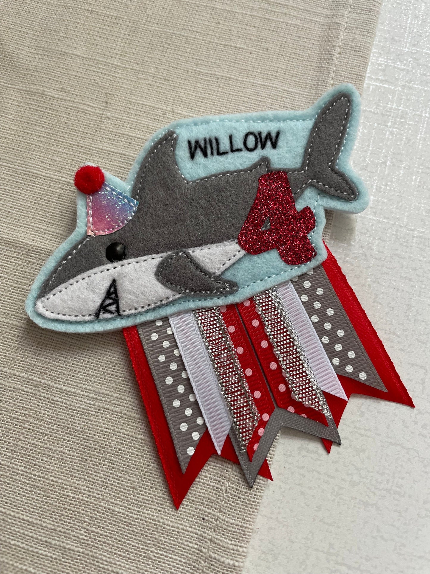 Shark birthday badge, personalised shark birthday badge, birthday badge