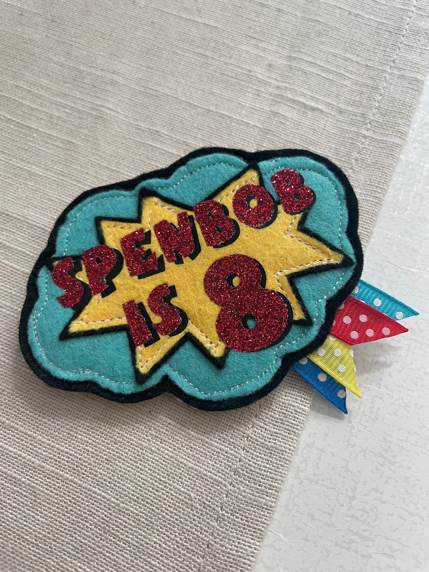 Comic book, comic personalised birthday badge, birthday badge, personalised birthday badge